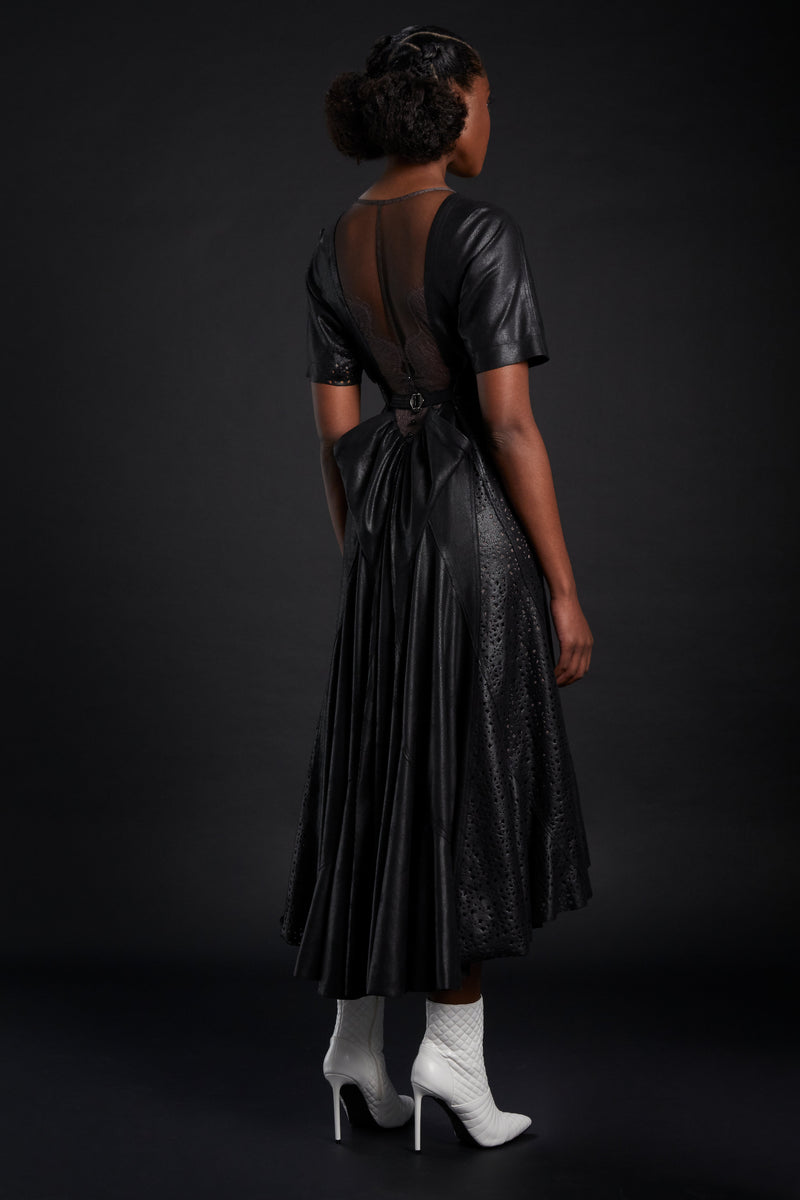 Bustle Back Vegan Leather Gown